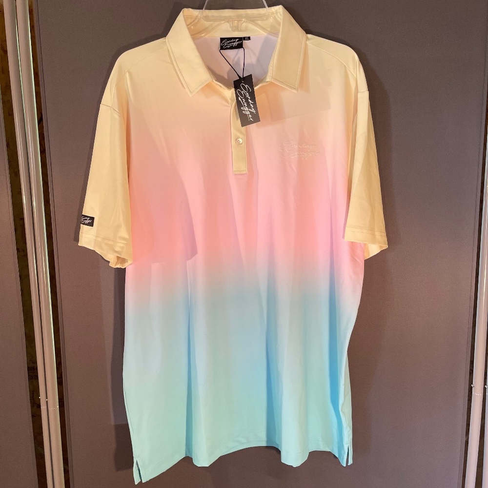 Sunday Swagger Gradient Polo — “Sunset” Pastel Golf Shirt, Size XL (NWT)